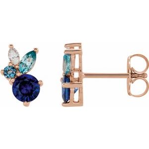 Gemstone and Diamond Cluster Earring