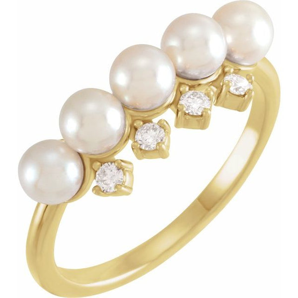 Pearl Akoya Pearl and Diamond Stackable Ring