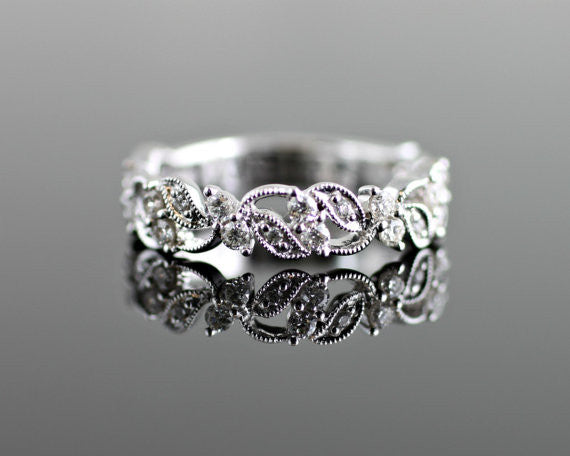 Floral Diamond Band with Milgrain Beading and Filigree